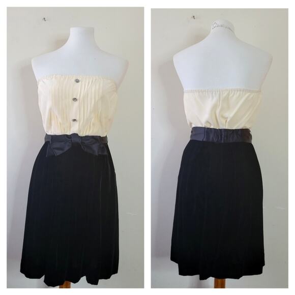 Juicy Couture Tuxedo Strapless Pleated Silk Velvet Dress y2k size 6 - Picture 3 of 9